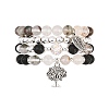 4Pcs 4 Styles Natural Green Lodolite Quartz & Lava Rock Beaded Stretch Bracelet & Alloy Charms Bracelets Sets for Women BJEW-JB12489-3