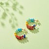 Glass Beaded C-shape Stud Earrings EJEW-TA00133-3