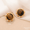 Alloy & Natural Tiger Eye & Plastic Pearl Stud Earrings FS-WGA185A-01-1