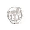 304 Stainless Steel Hollow Cat Adjustable Ring RJEW-L107-022P-2
