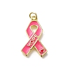 October Breast Cancer Pink Awareness Ribbon Brass Enamel Pendants LS-KK-S517-04H-G-1