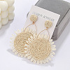 Flower Alloy & Raffia Dangle Stud Earrings FS-WGE45CE-03-2