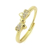 Bowknot Brass Micro Pave Clear Cubic Zirconia Adjustable Rings for Women RJEW-P124-04G-2