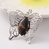 Butterfly Platinum Tone Brass Natural Tiger Eye Pendants G-M288-04-1