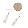 Round Natural Rose Quartz Dangle Earrings EJEW-JE06778-02-3