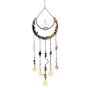 Chakra Natural & Synthetic Gemstone Chips & Metal Moon Suncatchers HJEW-TA00504-1