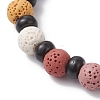 3Pcs Natural Lava Rock & Coconut Shell Beaded Stretch Bracelets for Women Men BJEW-JB12470-5