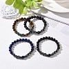 4Pcs Synthetic Hematite & Natural Black Agate(Dyed) & Lava Rock & Tiger Eye Beads Stretch Bracelets Set for Women Men BJEW-JB08938-2