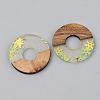 Transparent Resin & Walnut Wood Pendants RESI-S389-013A-D01-2