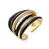 Rack Plating Brass Multi Line Open Cuff Ring RJEW-C065-01G-4