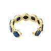 Square Natural Lapis Lazuli Open Cuff Rings RJEW-K272-02G-04-3