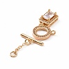 Brass Pave Clear Cubic Zirconia Toggle Clasps KK-E068-VC183-4