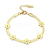 PVD Vacuum Plating 304 Stainless Steel Flower Link Bracelet with Herringbone Chains for Girl Women BJEW-Z016-02G-1