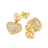 Heart Brass Pave Clear Cubic Zirconia Dangle Stud Earrings EJEW-M258-35G-2