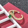 Rack Plating Teardrop Brass Micro Pave Cubic Zirconia Open Cuff Finger Rings for Women RJEW-M028-84G-3