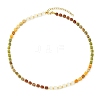 Gradient Natural Unakite & Quartz Crystal & Chinese Southern Jade & Yellow Aventurine & Sesame Jasper Cube Beaded Necklaces with Brass Round Beads NJEW-JN06612-2