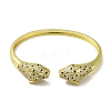 Brass Pave Clear & Green Cubic Zirconia Leopard Open Cuff Bangle for Women BJEW-K246-20G-G-2