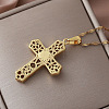 Vintage 304 Stainless Steel Pave Clear Cubic Zirconia Religion Filigree Cross Pendant Necklaces NA2735-4