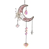 Flower Moon Metal & Natural Rose Quartz Chips Hanging Suncatcher GG-CBAB970-03A-1