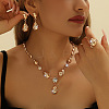 Teardrop Alloy Rhinestone Pendant Necklaces & Stud Earring & Rings Sets for Women FS-WG09A79-01-2