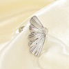 Leaf 304 Stainless Steel Open Cuff Rings for Women RJEW-G338-06P-3