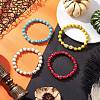 4Pcs 4 Colors Halloween Brass Crystal Rhinestone & Dyed Synthetic Turquoise Skull & Round Beaded Stretch Bracelet Sets for Men Women BJEW-JB12254-1