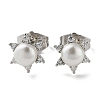 Brass Rhinestone Sun Stud Earrings with Glass Pearl EJEW-Z021-02P-1