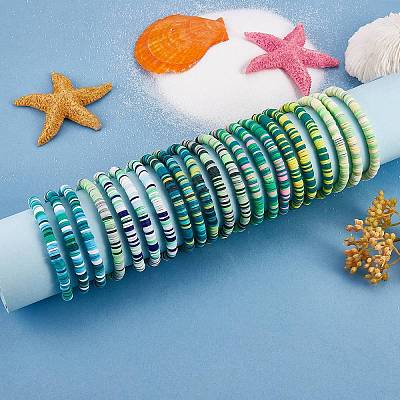 Handmade Polymer Clay Heishi Surfer Stretch Bracelets Set BJEW-SW00099-04-1