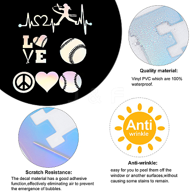 8 Sheets 4 Style Heart & Tennis Pattern Laser Style PET Waterproof Self-Adhesive Stickers STIC-GF0001-02C-1