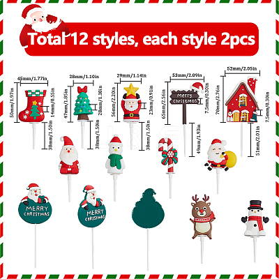 24Pcs 12 Styles Christmas Plastic Cake Toppers AJEW-SC0003-53B-1