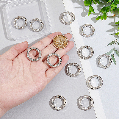 12pcs Alloy Spring Gate Ring with Rhinestone FIND-UN0003-37P-1