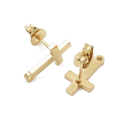 Cross Ion Plating(IP) 304 Stainless Steel Stud Earring Findings STAS-I206-128G-1
