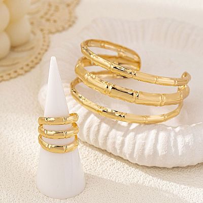 Bamboo Joint Alloy Cuff Bangle & Cuff Rings Sets FS-WG990BE-01-1