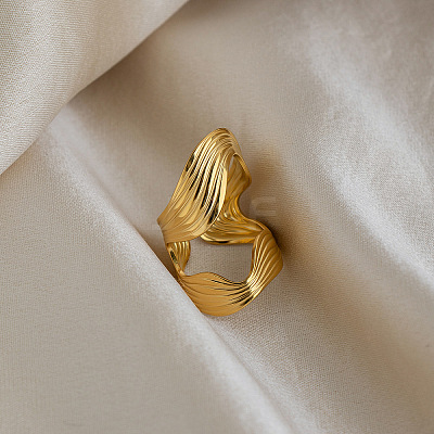 Irregular 304 Stainless Steel Cuff Open Rings for Women EA3390-1-1