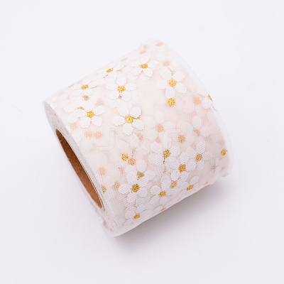 Flower Glitter Sequin Netting Fabric ORIB-WH0005-01A-1