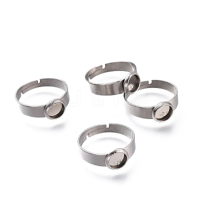 Non-Tarnish Adjustable 304 Stainless Steel Finger Rings Components X-STAS-F149-18P-F-1