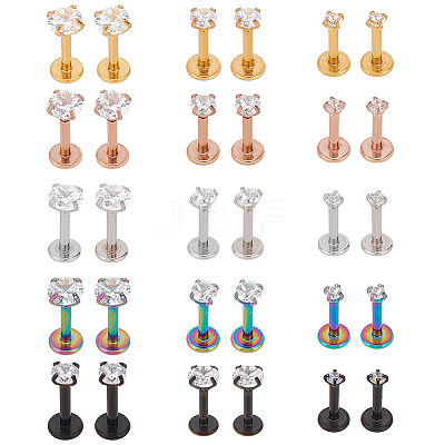 30Pcs 15 Style Cubic Zirconia Lip Rings EJEW-AN0003-65-1