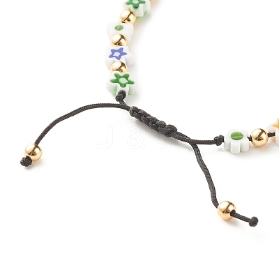 Lampwork Flower with Star Braided Bead Bracelet BJEW-JB07849-1