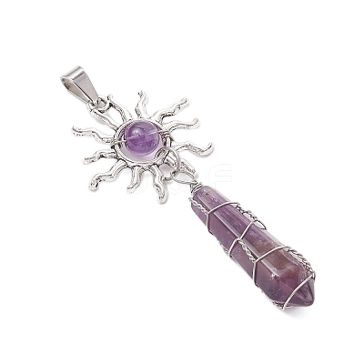 5Pcs Copper Wire Wrapped Natural Lapis Lazuli & Quartz Crystal & Rose Quartz & Green Aventurine & Amethyst Big Pendants PALLOY-JF03640-1