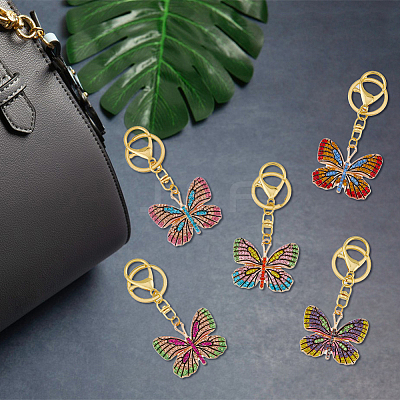 5Pcs Colorful Full Rhinestone Butterfly Pendant Keychain KEYC-PH01489-1