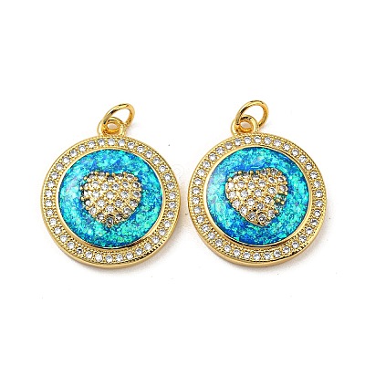 Valentine's Day Brass Micro Pave Cubic Zirconia with Synthetic Opal Pendants KK-D096-02H-G-1