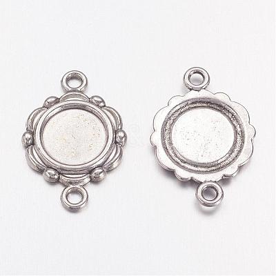 Antique Silver Alloy Tibetan Style Cabochon Connector Settings X-TIBEP-0578-S-FF-1