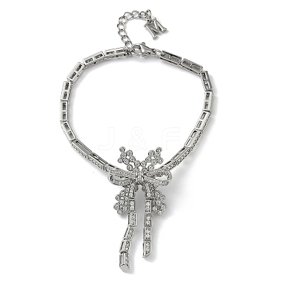 Bowknot Brass Micro Pave Cubic Zirconia Link Chain Bracelets for Women BJEW-A279-01P-1