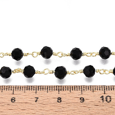 Handmade Brass & Glass Beaded Chains KK-N281-11G-1