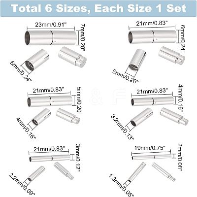 6 Sets 6 Styles 304 Stainless Steel Bayonet Clasps STAS-UN0037-37-1