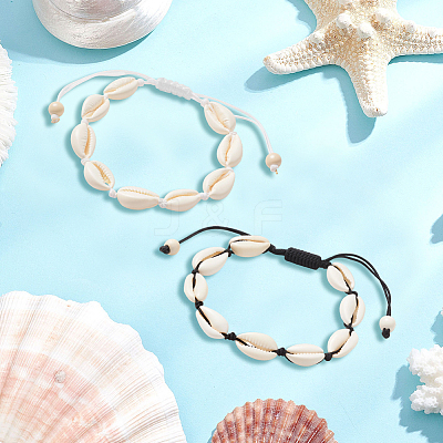 4Pcs 2 Colors Natural Shell & Synthetic Turquoise Braided Bead Bracelet for Women BJEW-PA0001-01-1