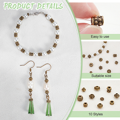 500Pcs 10 Styles Tibetan Style Alloy Spacer Beads TIBEB-PH0004-96-1