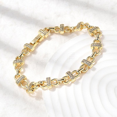 Brass Micro Pave Clear Cubic Zirconia Link Chain Bracelets BJEW-C130-06G-1