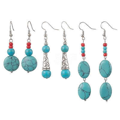 Brass Synthetic Turquoise Dangle Earrings EJEW-JE06535-1