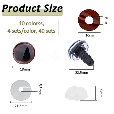 40 Sets 10 Colors Plastic Doll Craft Eyes KY-FH0001-42B-1